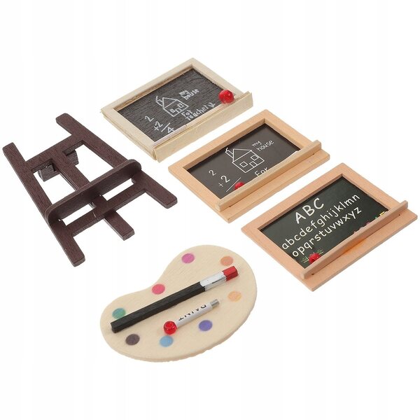 Mini-Schüler-Set mit Holztafeln für das Puppenhaus, 4-teilig