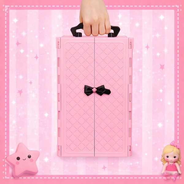 Ein Puppenschrank mit Kleiderschrank und Accessoires + eine KOSTENLOSE 30-cm-Puppe