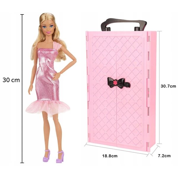 Ein Puppenschrank mit Kleiderschrank und Accessoires + eine KOSTENLOSE 30-cm-Puppe