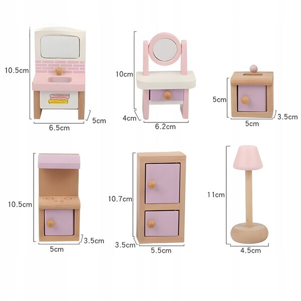 Set di Mobili in Legno Colorati per Casa delle Bambole RECREO 19 pezzi