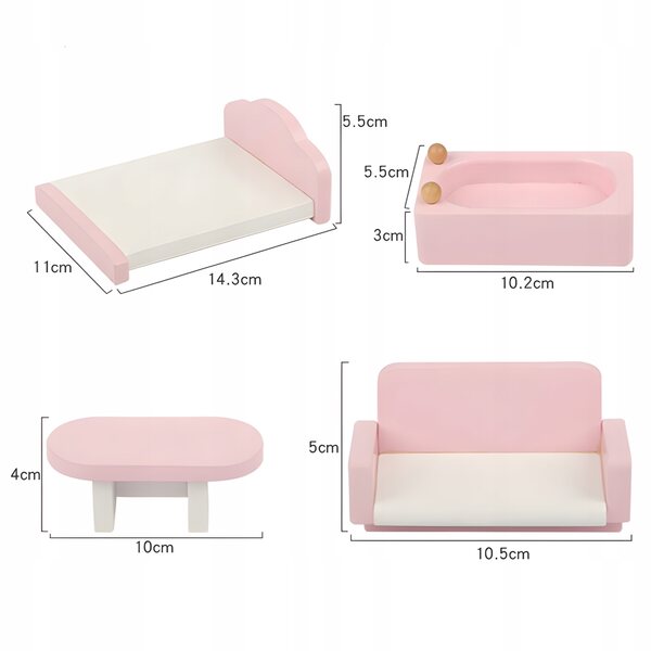 Set di Mobili in Legno Colorati per Casa delle Bambole RECREO 19 pezzi