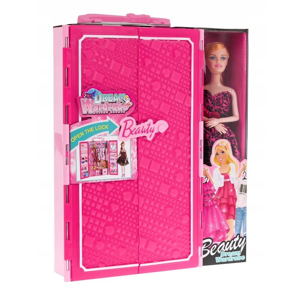 set Bambola con Armadio per Bambini con Vestiti, Accessori e Armadio Portatile