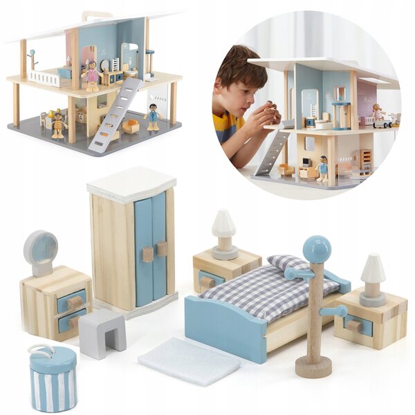 VIGA PolarB Puppenhausmöbel Schlafzimmer aus sicherem Holz