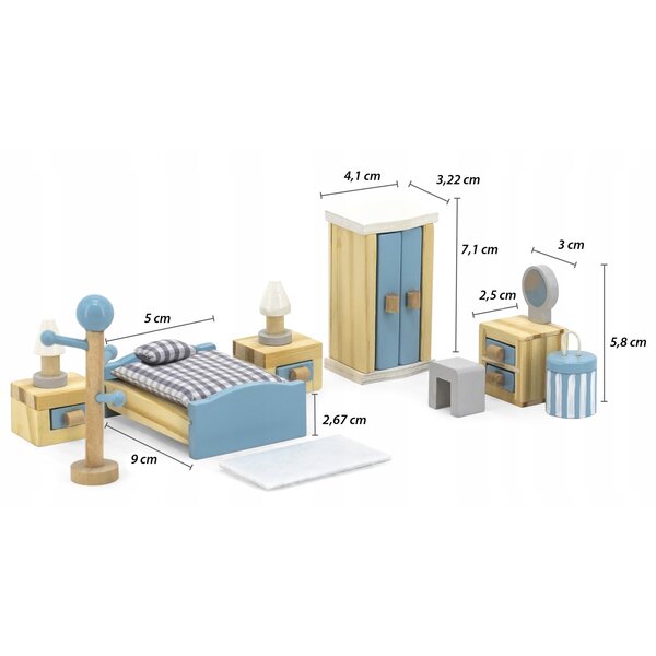 VIGA PolarB Puppenhausmöbel Schlafzimmer aus sicherem Holz