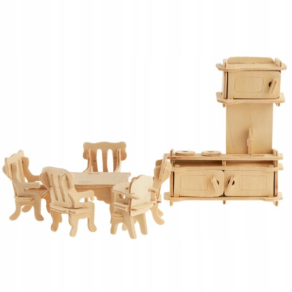 3D-Holzmöbel für ein Puppenhaus, Set mit 34 Elementen, DIY-Dekoration