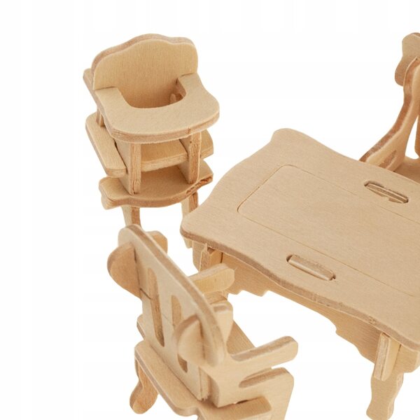 3D-Holzmöbel für ein Puppenhaus, Set mit 34 Elementen, DIY-Dekoration