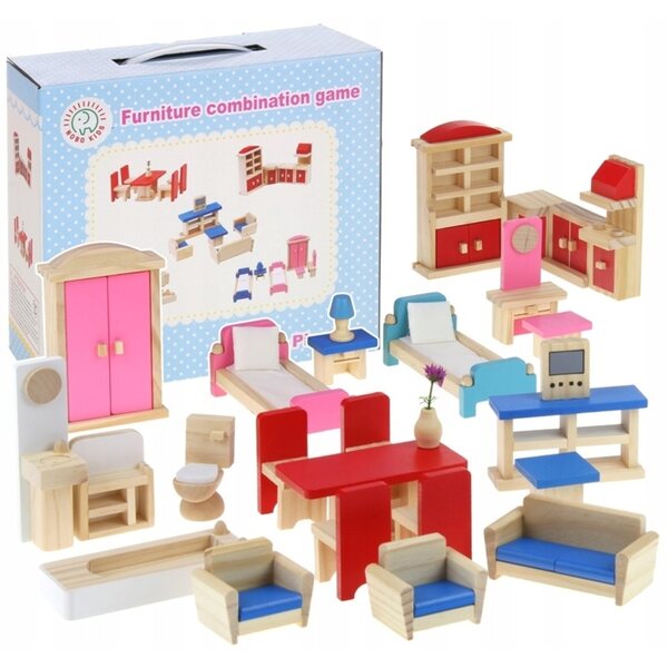 Mobili in legno per casa delle bambole 35 pezzi - set completo Nobo Kids