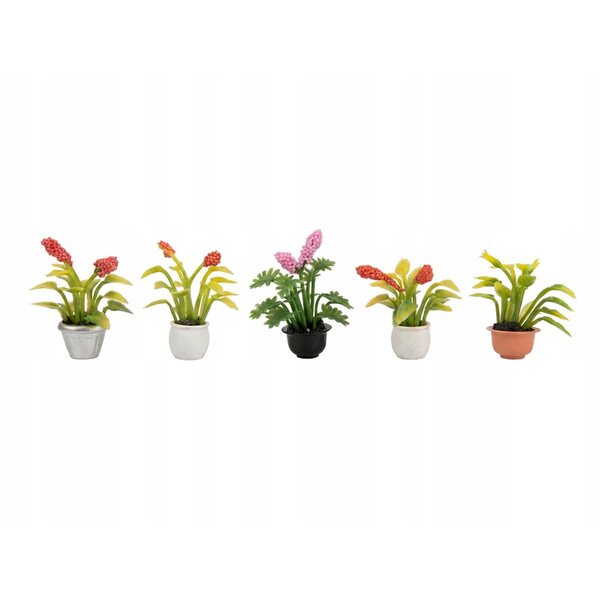Fiori in miniatura per casa delle bambole set 5 pz in plastica altezza 4 cm