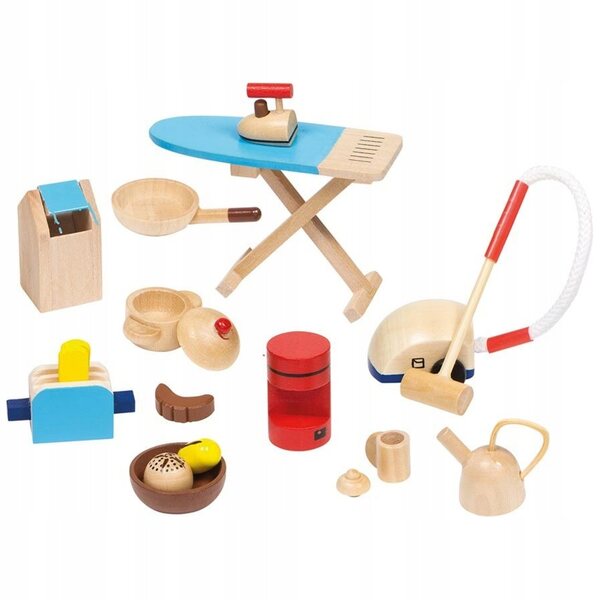 Holzmöbel für Goki Puppenhaus-Zubehörset 19-teilig