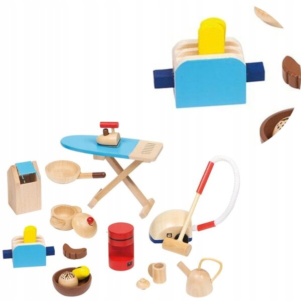 Holzmöbel für Goki Puppenhaus-Zubehörset 19-teilig