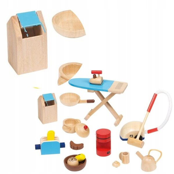 Holzmöbel für Goki Puppenhaus-Zubehörset 19-teilig