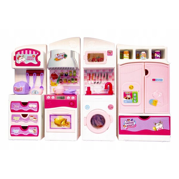 Rosa Spielzeugküchenset mit modularen Möbeln und Zubehör für Puppen