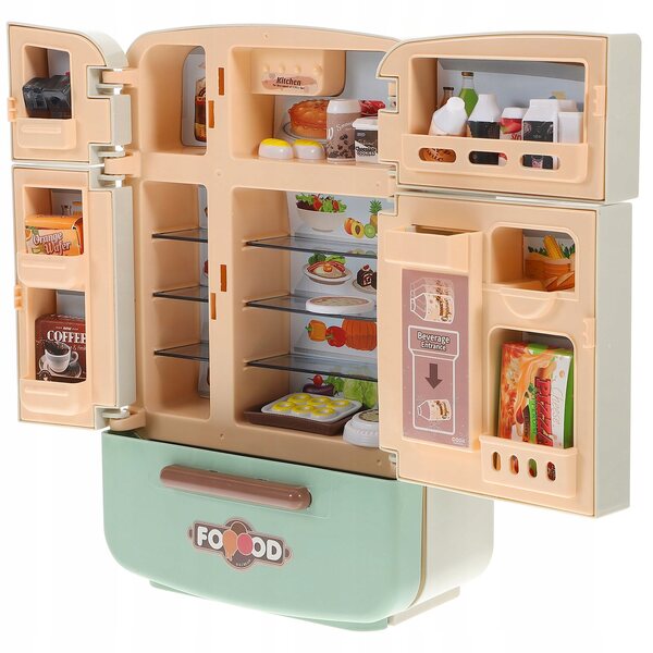 Mini frigorifero giocattolo con set di cibo per casa delle bambole colorato
