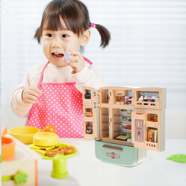 Mini frigorifero giocattolo con set di cibo per casa delle bambole colorato