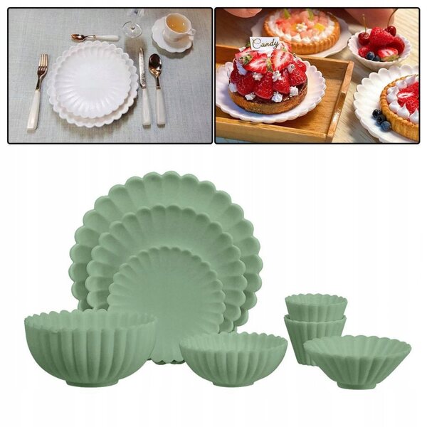 Set 8 pezzi accessori cucina miniatura 1:6 per casa delle bambole verde