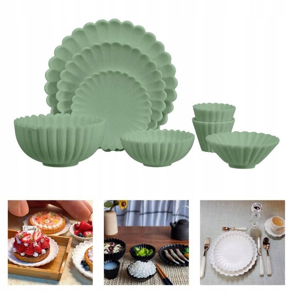 Set 8 pezzi accessori cucina miniatura 1:6 per casa delle bambole verde