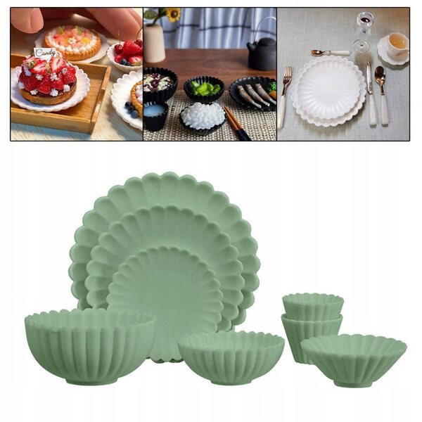 Set 8 pezzi accessori cucina miniatura 1:6 per casa delle bambole verde