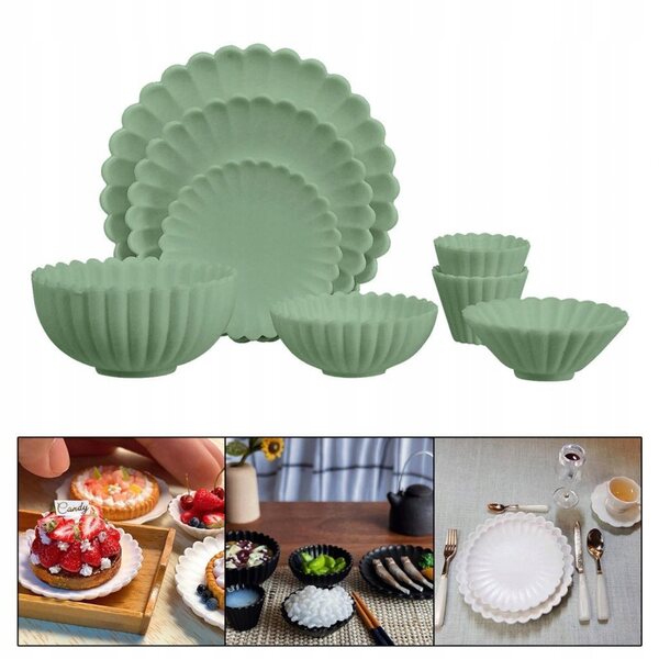 Set 8 pezzi accessori cucina miniatura 1:6 per casa delle bambole verde