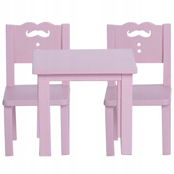 Set mini camere per bambole in legno rosa: tavolo e 2 sedie resistenti