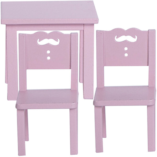 Set mini camere per bambole in legno rosa: tavolo e 2 sedie resistenti