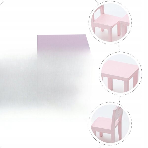Set mini camere per bambole in legno rosa: tavolo e 2 sedie resistenti