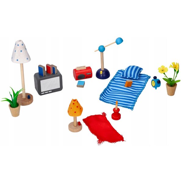 Accessori in legno per casa delle bambole Goki set 19 pezzi per bambini 4+
