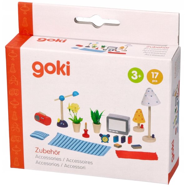 Accessori in legno per casa delle bambole Goki set 19 pezzi per bambini 4+