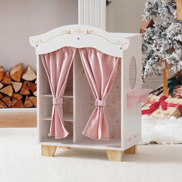 Armadio in legno per bambole ROBUD con specchio e 5 grucce per bambini 3+