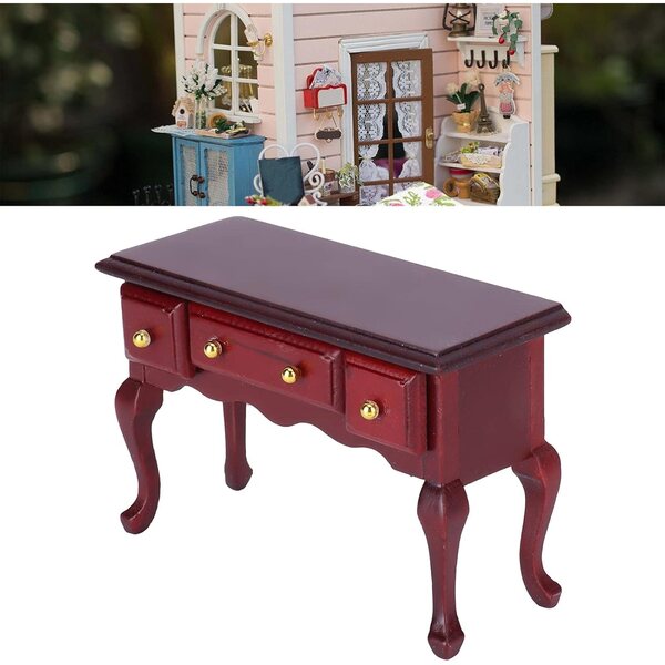 DIY Puppenhaus Miniatur-Holztisch mit Blumenmuster 9,4 x 6,3 cm