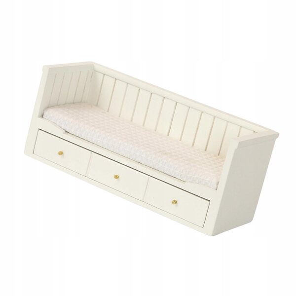 1:12 Puppenhaus Weißes Einzelbett aus Holz mit Schublade