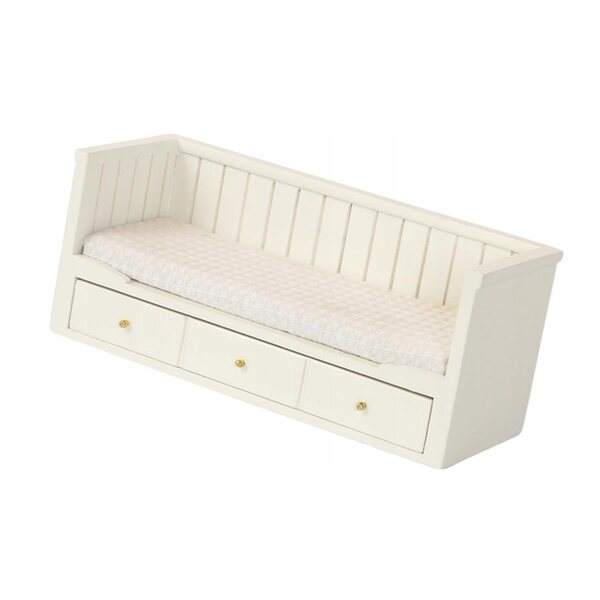 1:12 Puppenhaus Weißes Einzelbett aus Holz mit Schublade