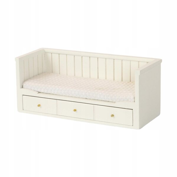 1:12 Puppenhaus Weißes Einzelbett aus Holz mit Schublade
