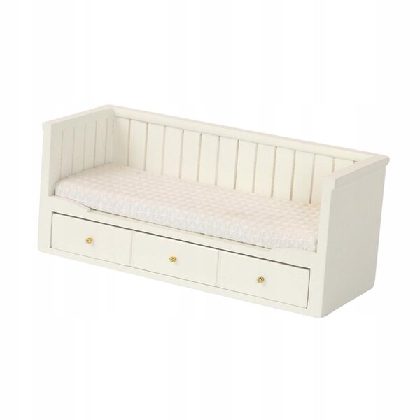 1:12 Puppenhaus Weißes Einzelbett aus Holz mit Schublade