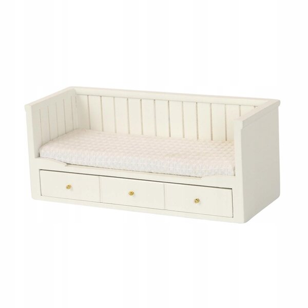1:12 Puppenhaus Weißes Einzelbett aus Holz mit Schublade