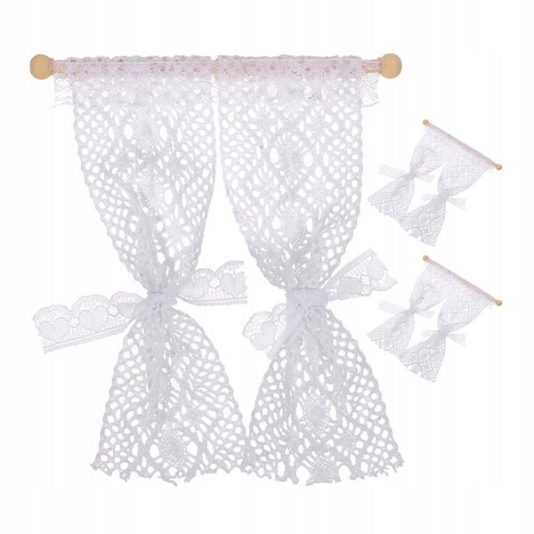 Set 3 Mini Tende in Pizzo per Case delle Bambole in Legno Decorazione Realistica