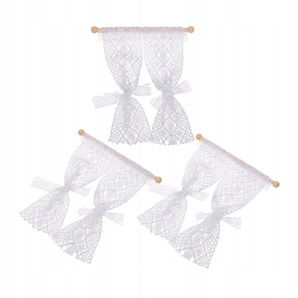 Set 3 Mini Tende in Pizzo per Case delle Bambole in Legno Decorazione Realistica
