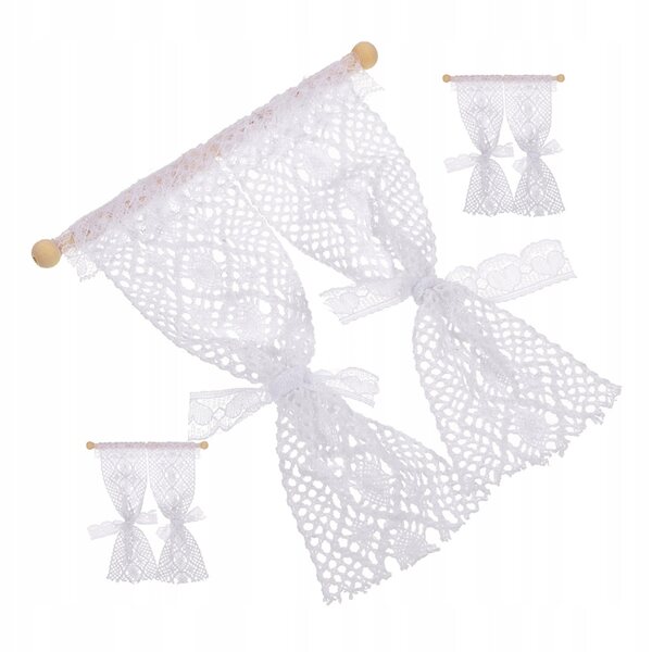 Set 3 Mini Tende in Pizzo per Case delle Bambole in Legno Decorazione Realistica