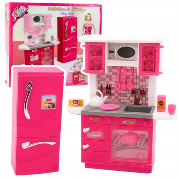 Set Cucina per Bambole con Frigorifero, Forno e Accessori Rosa per Bambole 29 cm