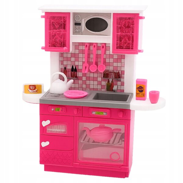 Set Cucina per Bambole con Frigorifero, Forno e Accessori Rosa per Bambole 29 cm