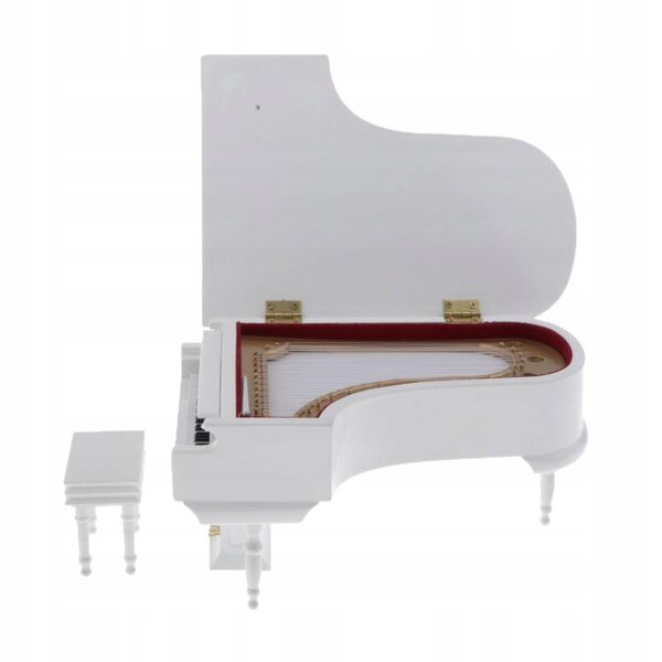Miniatura Fortepiano in Legno Bianco Scala 1:6 con Sgabello per Case delle Bambole