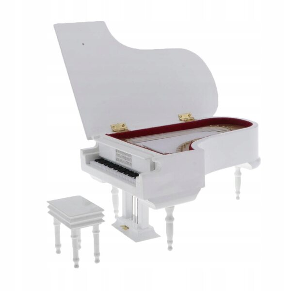 Miniatura Fortepiano in Legno Bianco Scala 1:6 con Sgabello per Case delle Bambole