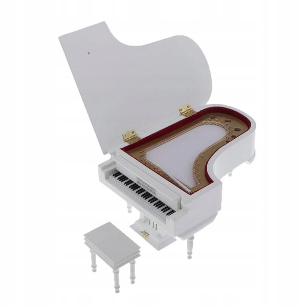Miniatura Fortepiano in Legno Bianco Scala 1:6 con Sgabello per Case delle Bambole