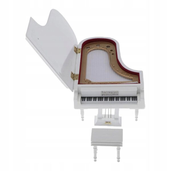 Miniatura Fortepiano in Legno Bianco Scala 1:6 con Sgabello per Case delle Bambole