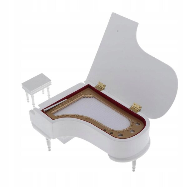 Miniatura Fortepiano in Legno Bianco Scala 1:6 con Sgabello per Case delle Bambole