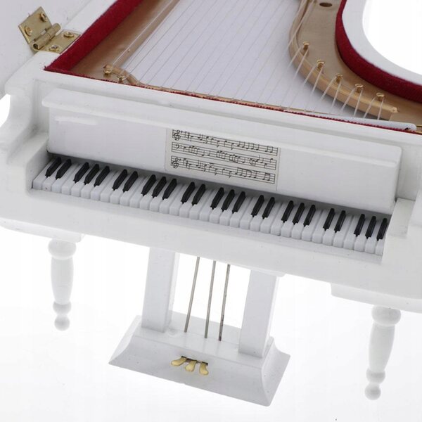 Miniatura Fortepiano in Legno Bianco Scala 1:6 con Sgabello per Case delle Bambole
