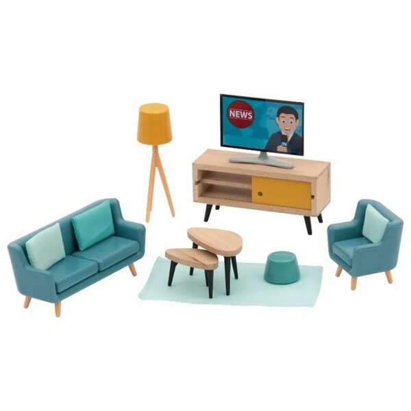 Holzmöbel-Set für Lupilu Puppenhaus-Wohnzimmer, 15-teilig