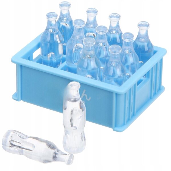 Mini accessorio casa delle bambole scatola bevanda azzurra in plastica 3,6x2,7 cm