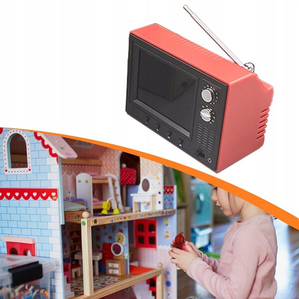 Funktionierender Mini-Retro-Fernseher im Maßstab 1:12 für Dollhouse Red