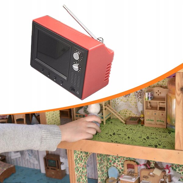 Funktionierender Mini-Retro-Fernseher im Maßstab 1:12 für Dollhouse Red