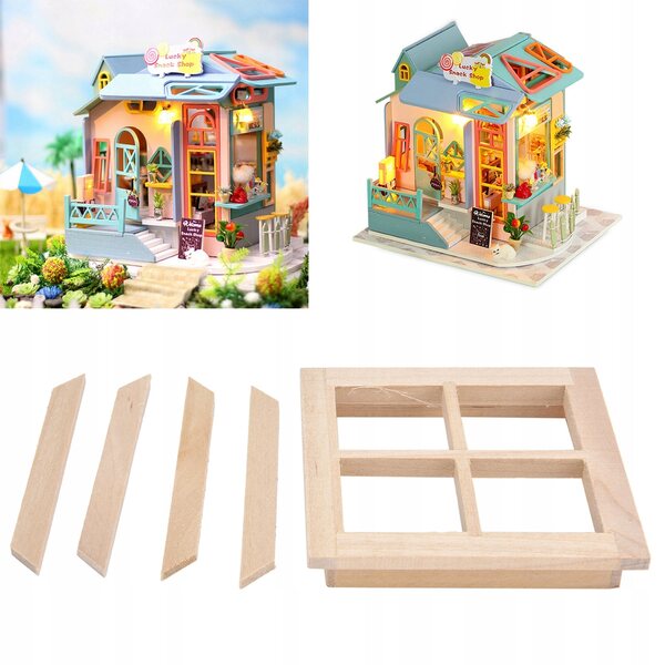 Finestra in legno naturale per casa delle bambole in scala 1:12, accessorio miniatura